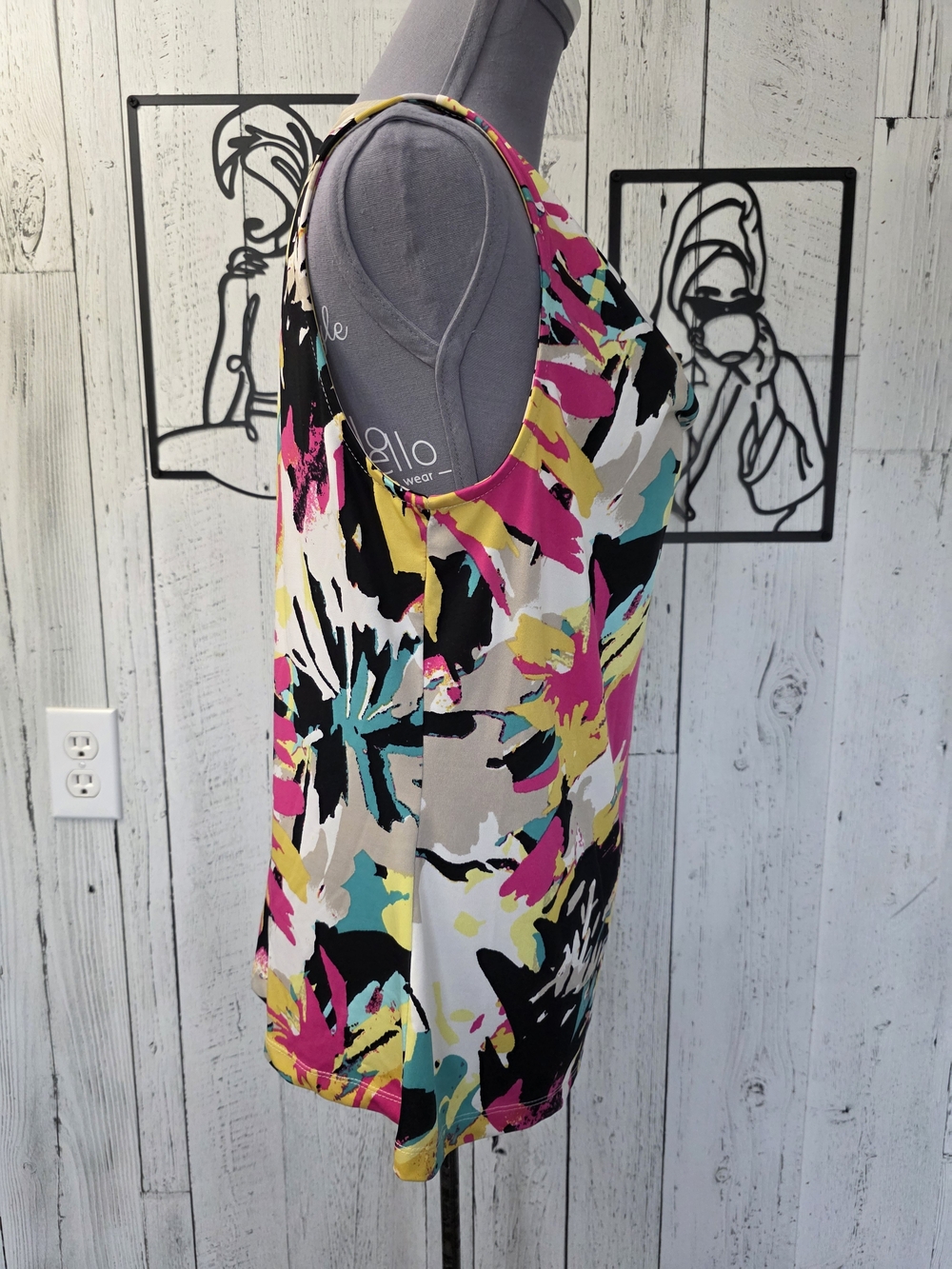 Tahari Multicolour Abstract Print Cowl Neck Sleeveless Top Size Large - Picture 4 of 11